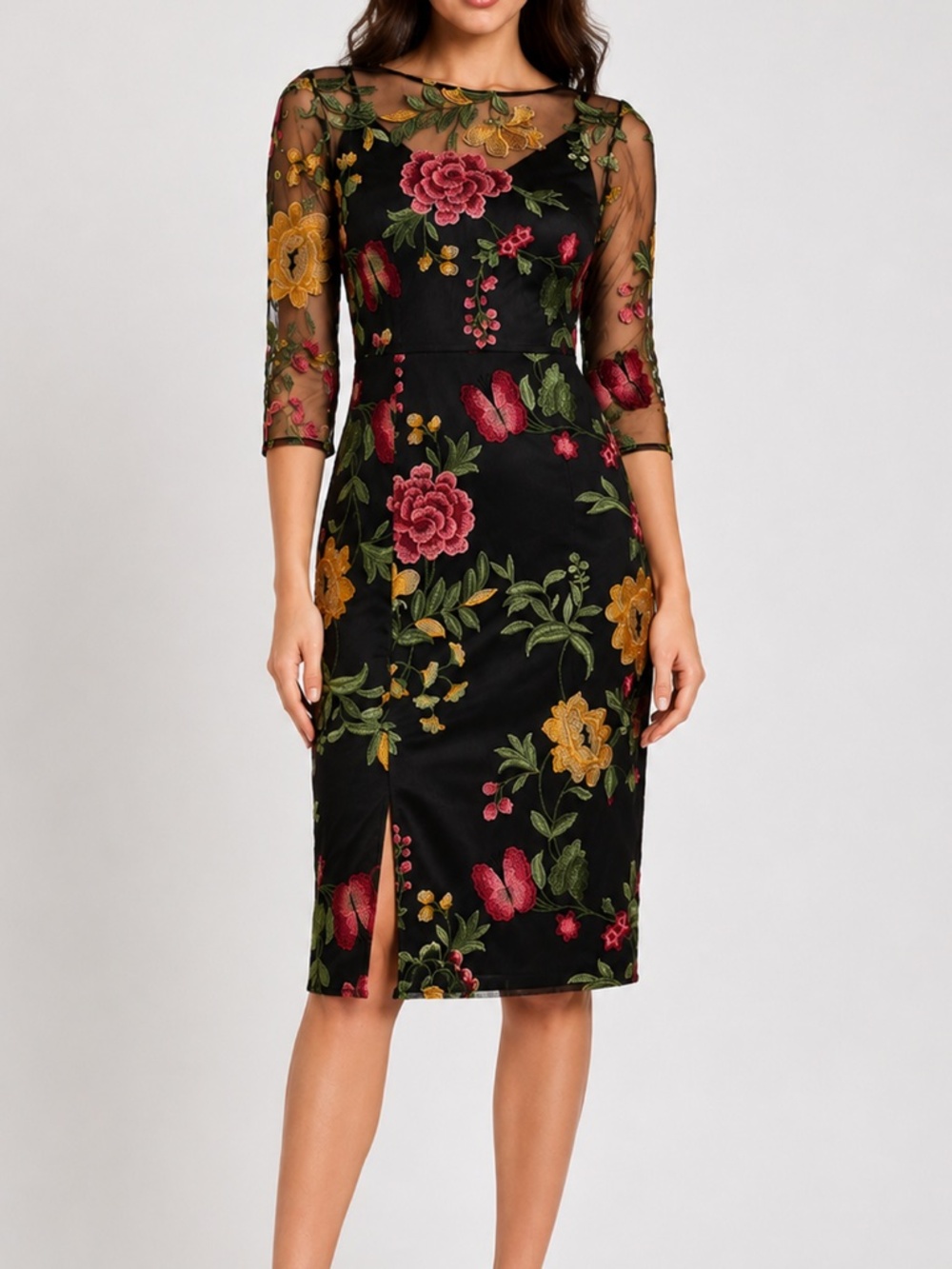 Chi Chi London Flyeah Sheer Sleeve Lace Embroidered Midi Dress Size 6
